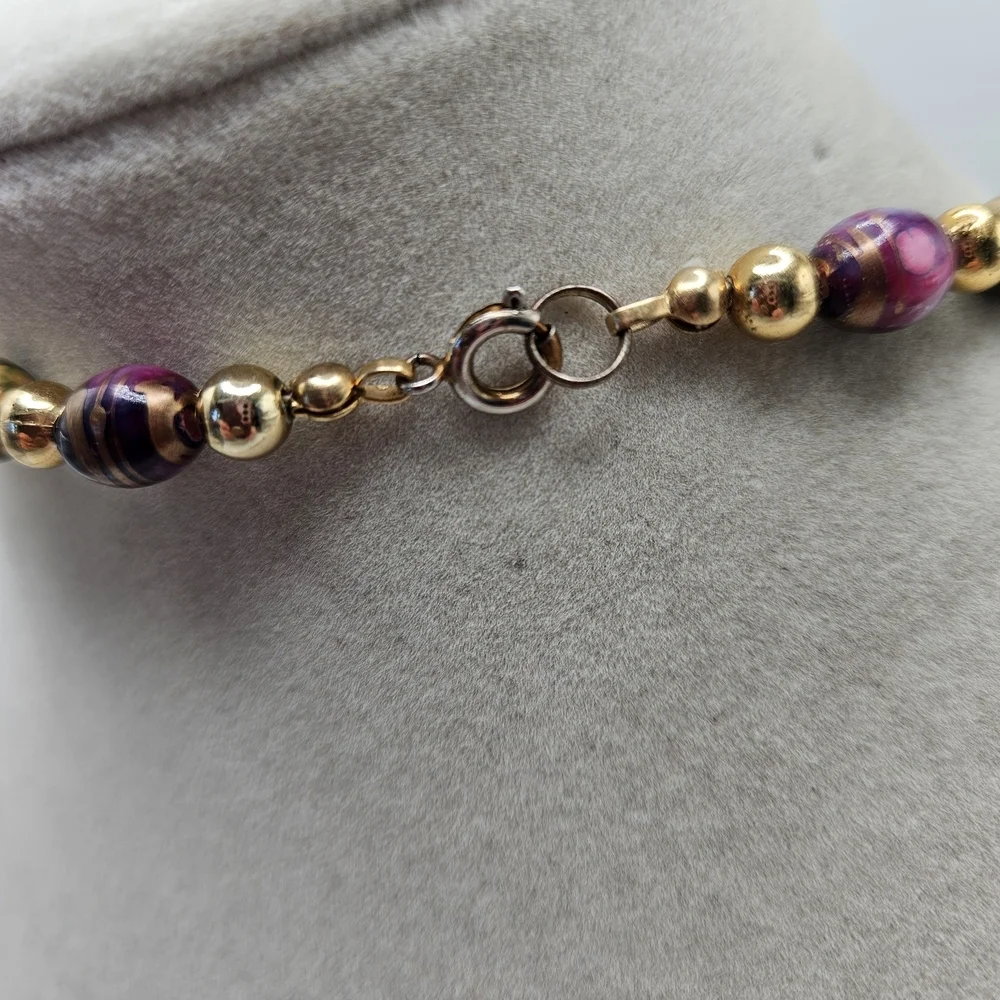 VINTAGE Chunky Gold Swirl Multicolor Resin Beaded Strand Necklace